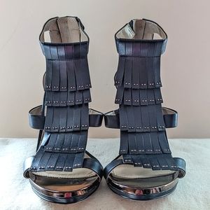 BCBGMaxAzria Black Leather Strappy Gladiator 4" Heel Open Toe size 8.5